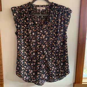 LOFT women’s Blouse with Pink gold and blue Floral Pattern